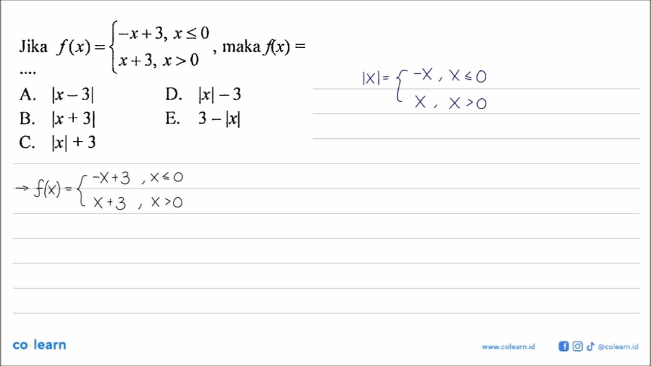 Jika f (x) = -x+3,x<0 x+3,x>0 maka f(x) =