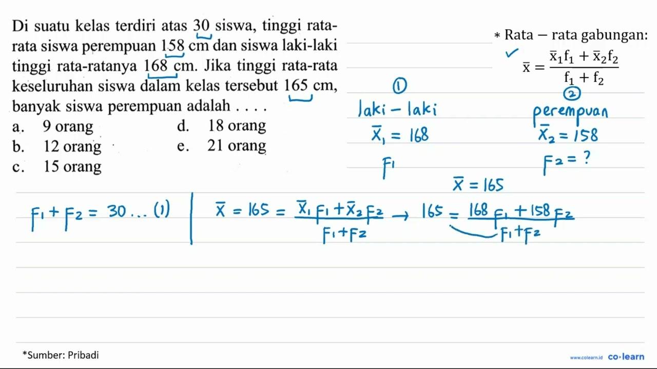 Di suatu kelas terdiri atas 30 siswa, tinggi rata-rata