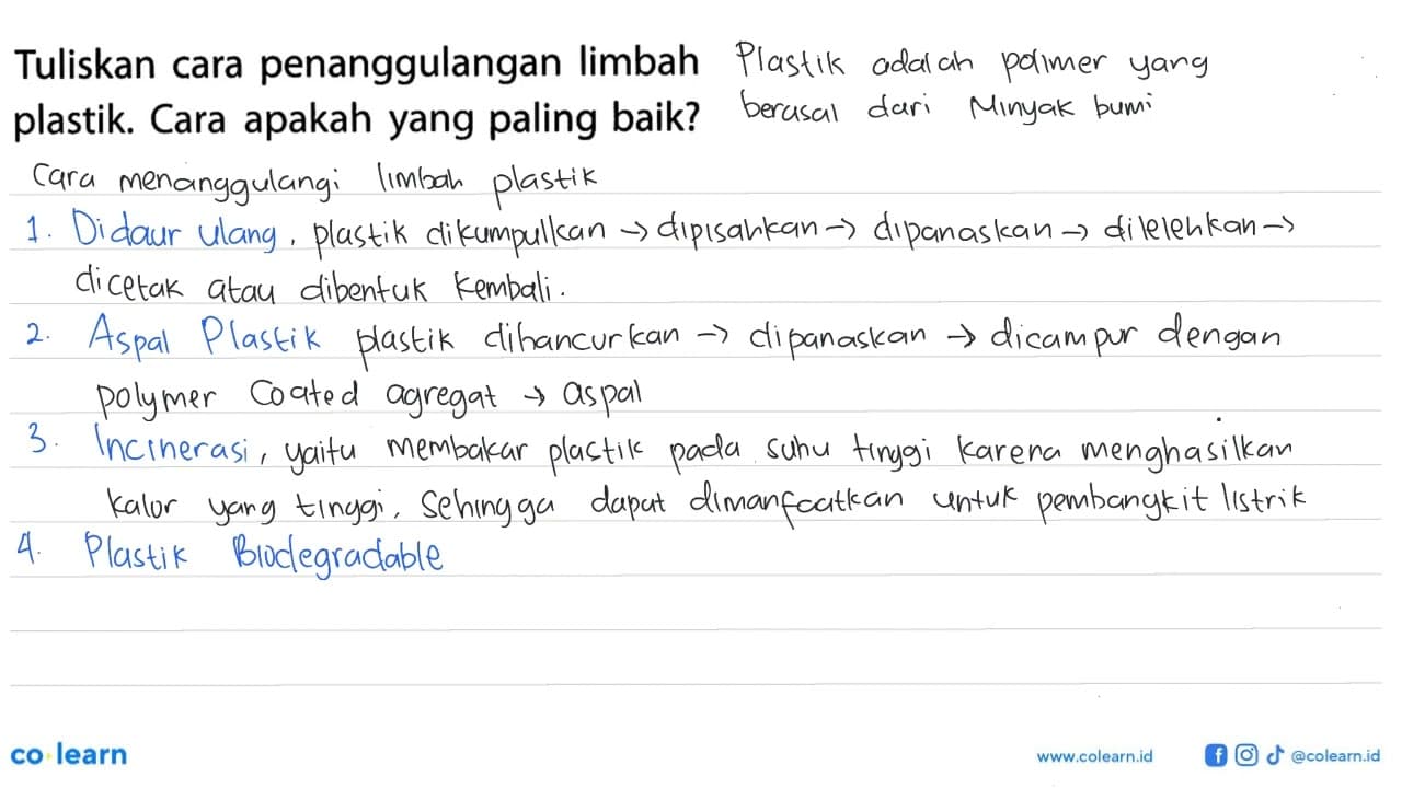 Tuliskan cara penanggulangan limbah plastik. Cara apakah