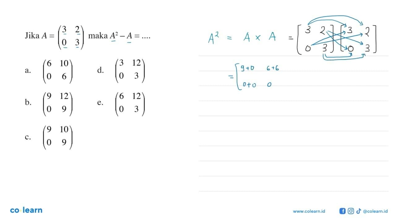 Jika A = (3 2 0 3) maka A^2-A= ....