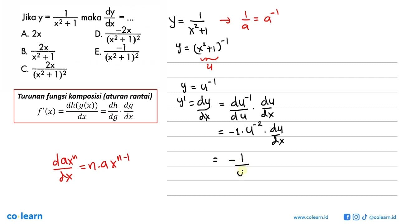 Jika y=1/(x^2+1) maka dy/dx=...