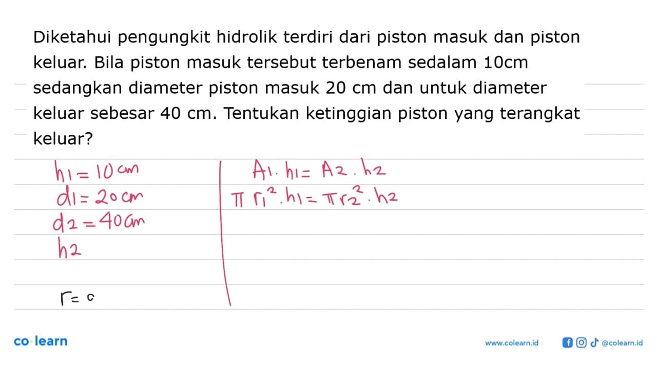 Diketahui pengungkit hidrolik terdiri dari piston masuk dan