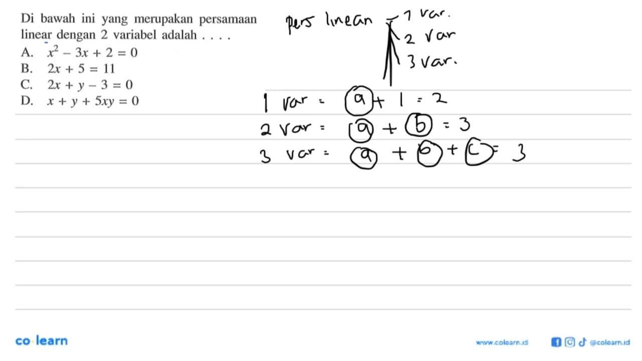 Di bawah ini yang merupakan persamaan linear dengan 2