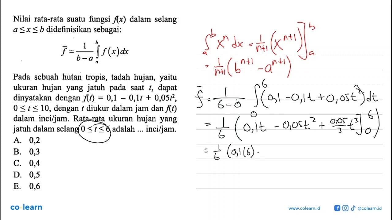 Nilai rata-rata suatu fungsi f(x) dalam selang a <= x <= b