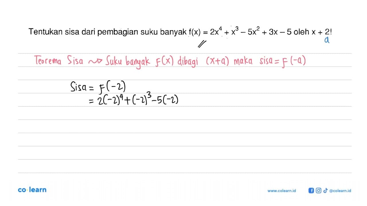 Tentukan sisa dari pembagian suku banyak