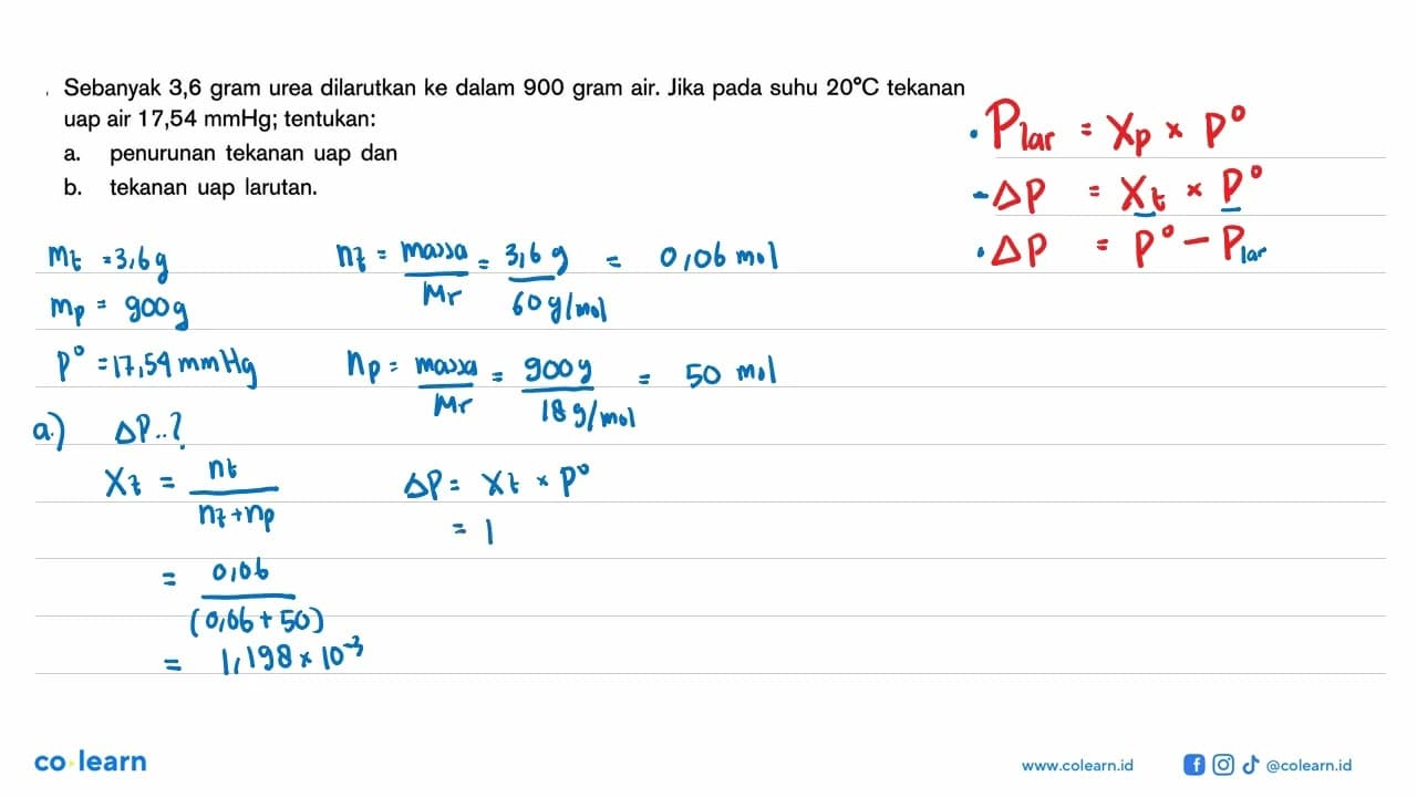 Sebanyak 3,6 gram urea dilarutkan ke dalam 900 gram air.