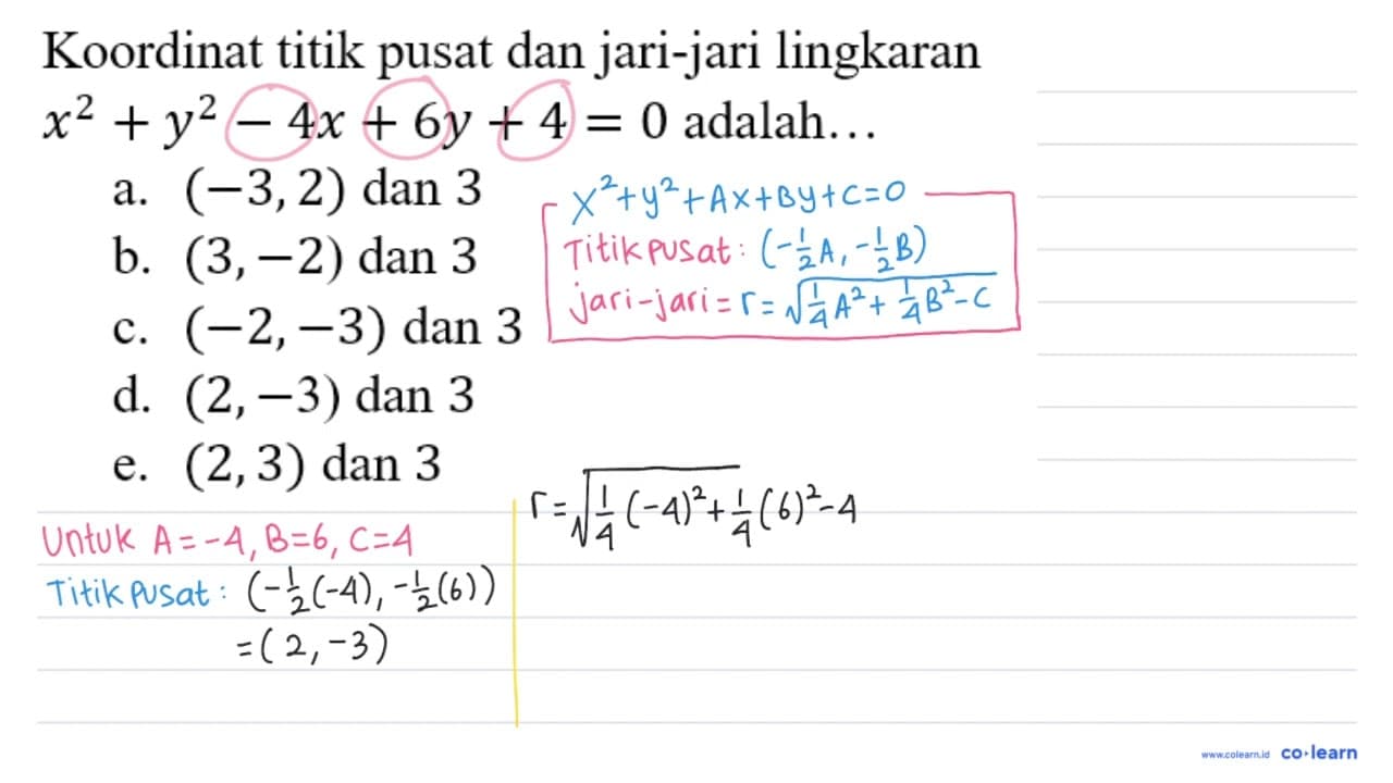 Koordinat titik pusat dan jari-jari lingkaran x^2 + y^2 -