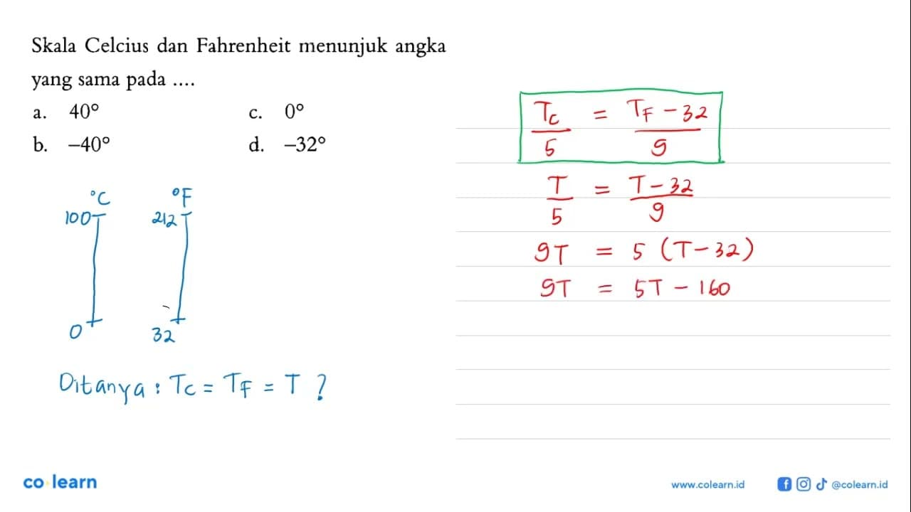 Skala Celcius dan Fahrenheit menunjuk angka yang sama pada