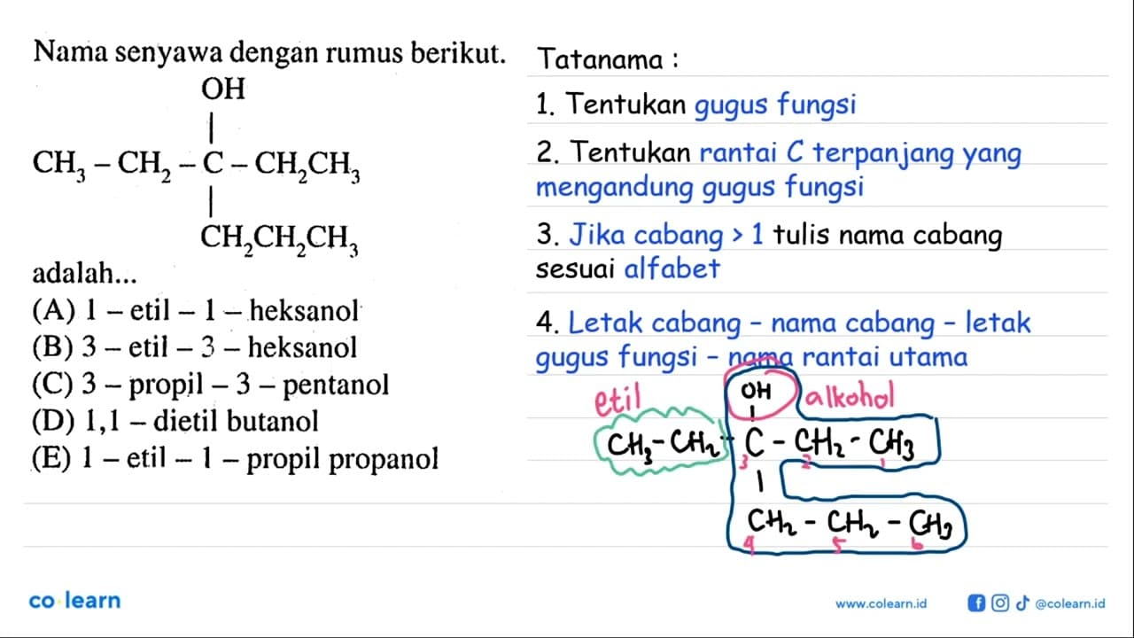 Nama senyawa dengan rumus berikut. CH3-CH2-C-CH2CH3 OH