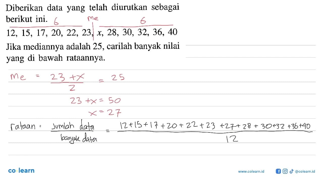 Diberikan data yang telah diurutkan sebagai berikut ini.