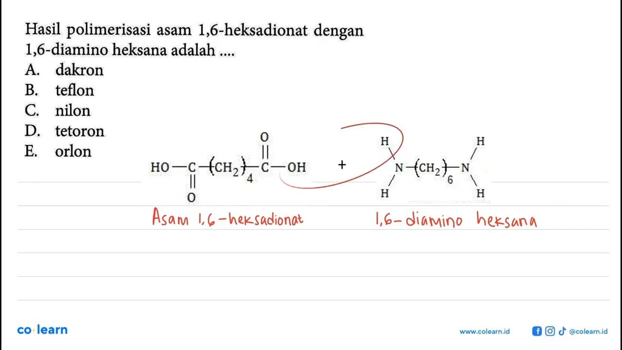 Hasil polimerisasi asam 1,6-heksadionat dengan 1,6-diamino