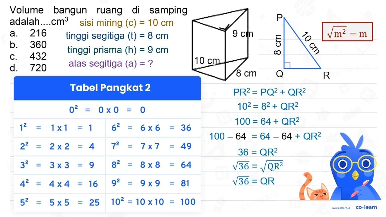 Volume bangun ruang di samping adalah....cm { )^(3) a. 216