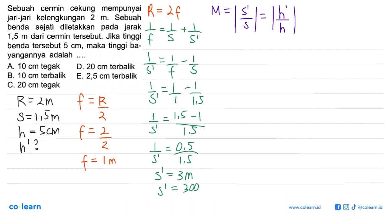 Sebuah cermin cekung mempunyaijari-jari kelengkungan 2