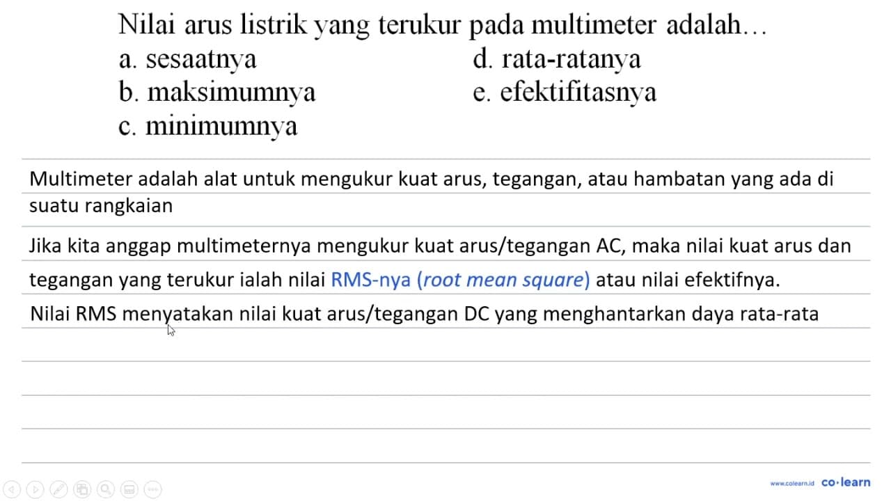 Nilai arus listrik yang terukur pada multimeter adalah...