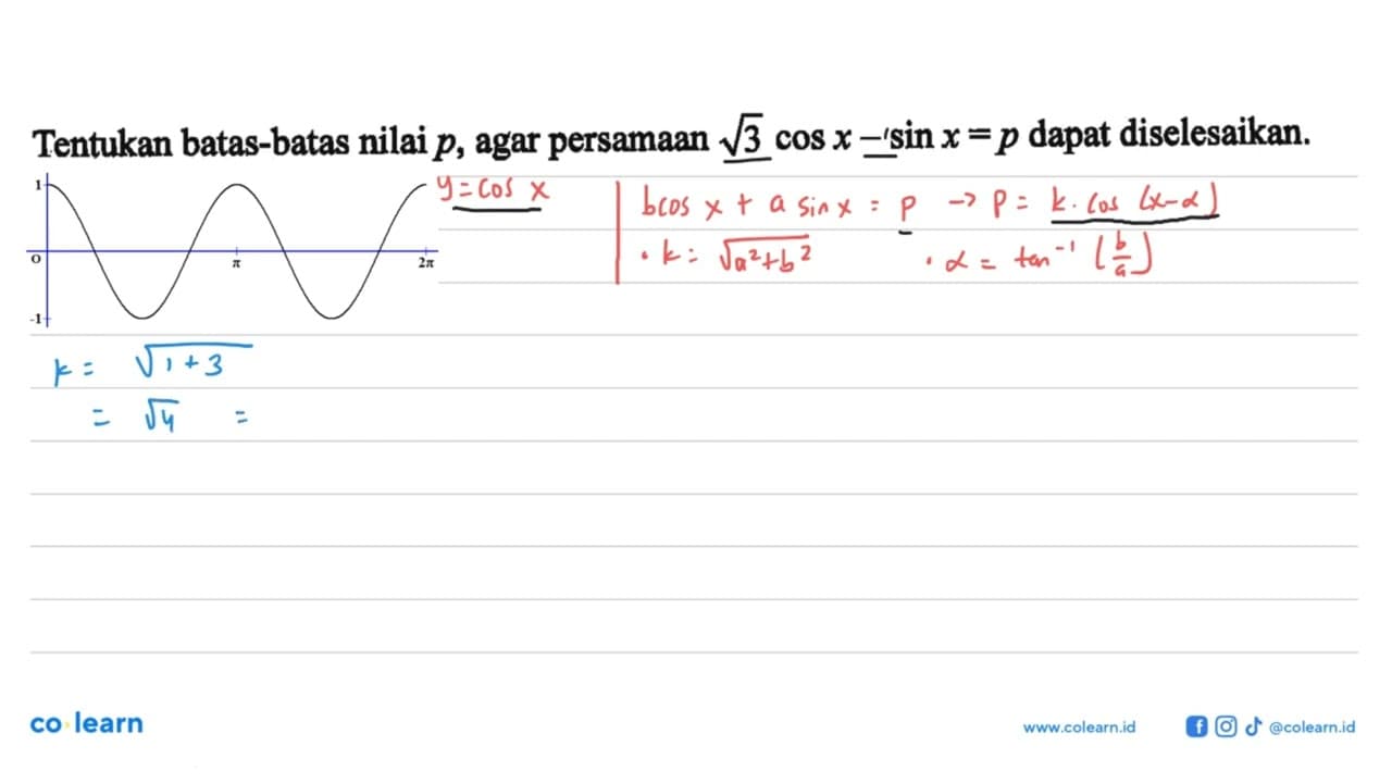 Tentukan batas-batas nilai p, agar persamaan akar(3)cos