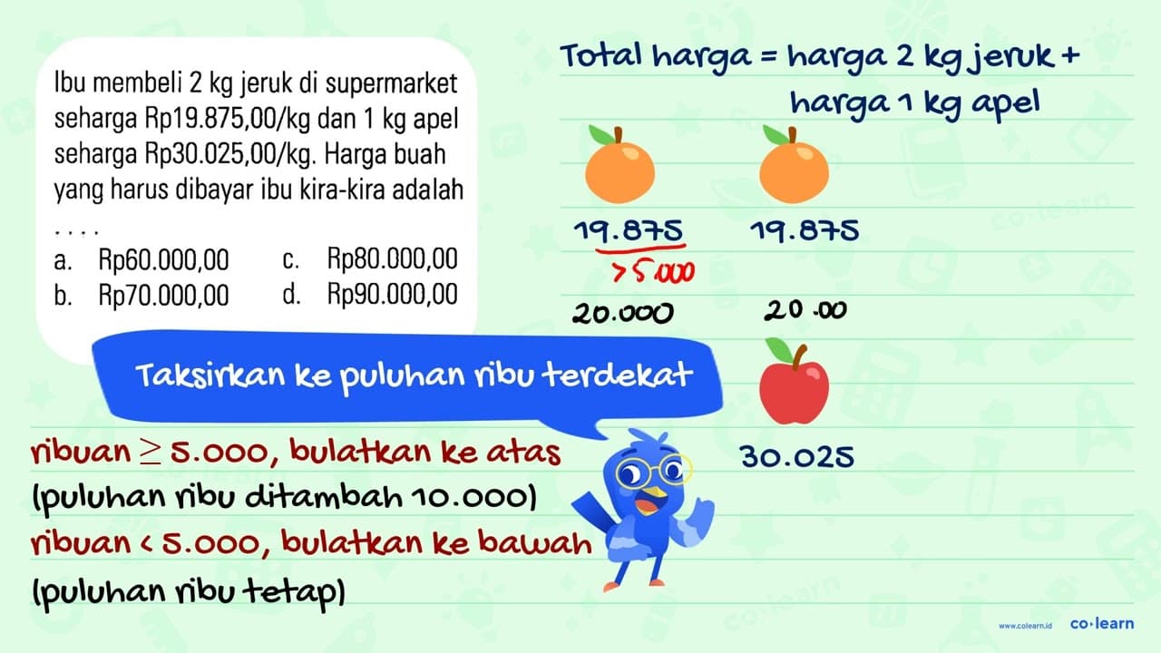 Ibu membeli 2 kg jeruk di supermarket seharga