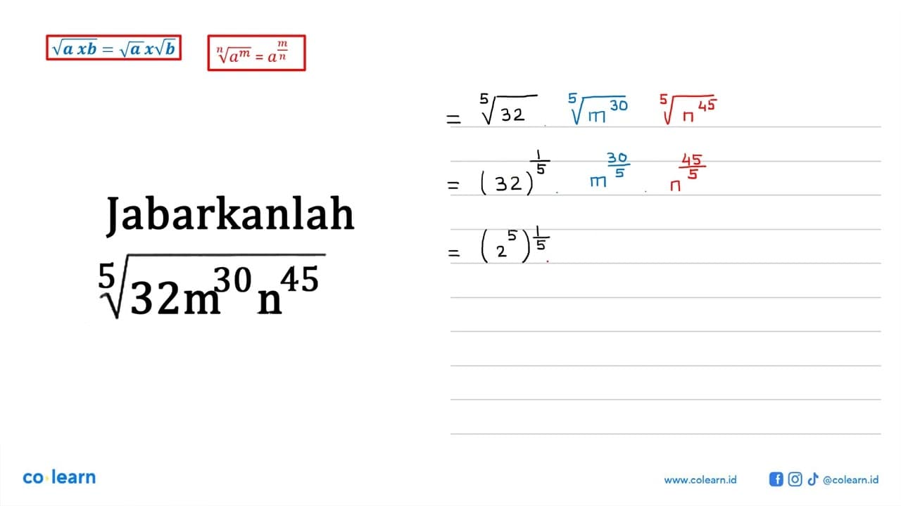 Jabarkanlah (32m^30 n^45)^(1/5)