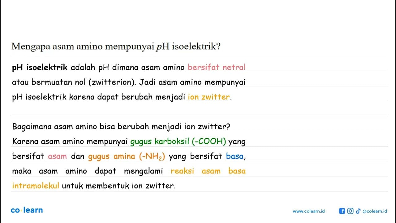 Mengapa asam amino mempunyai pH isoelektrik?