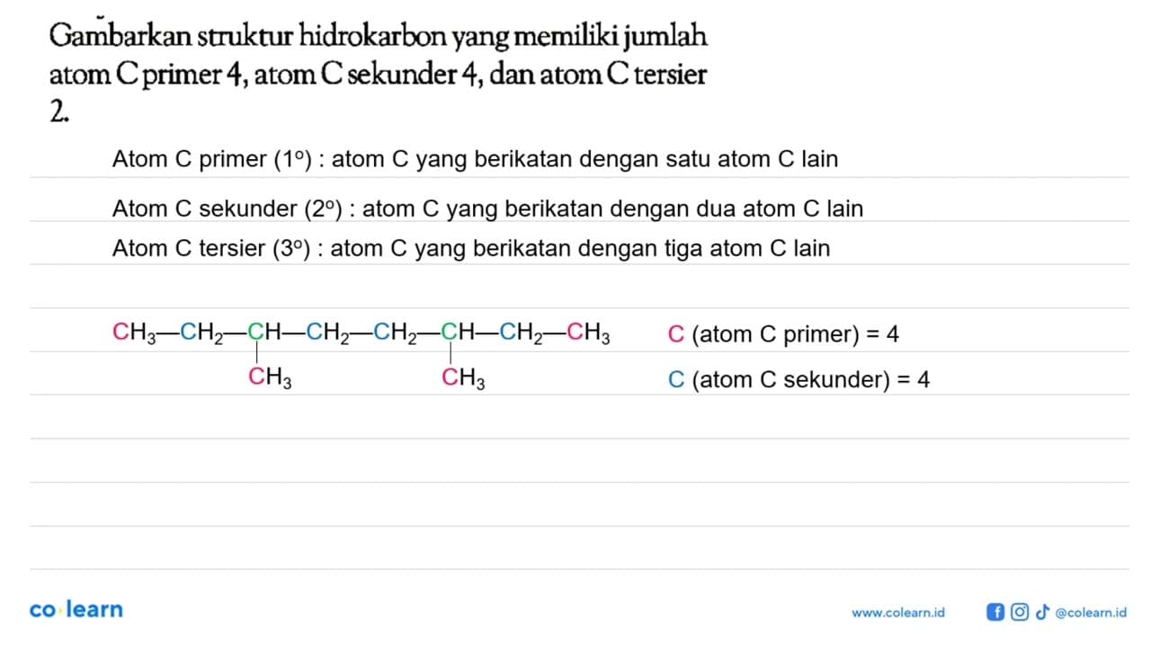 Gambarkan struktur hidrokarbon yang memiliki jumlah atom C