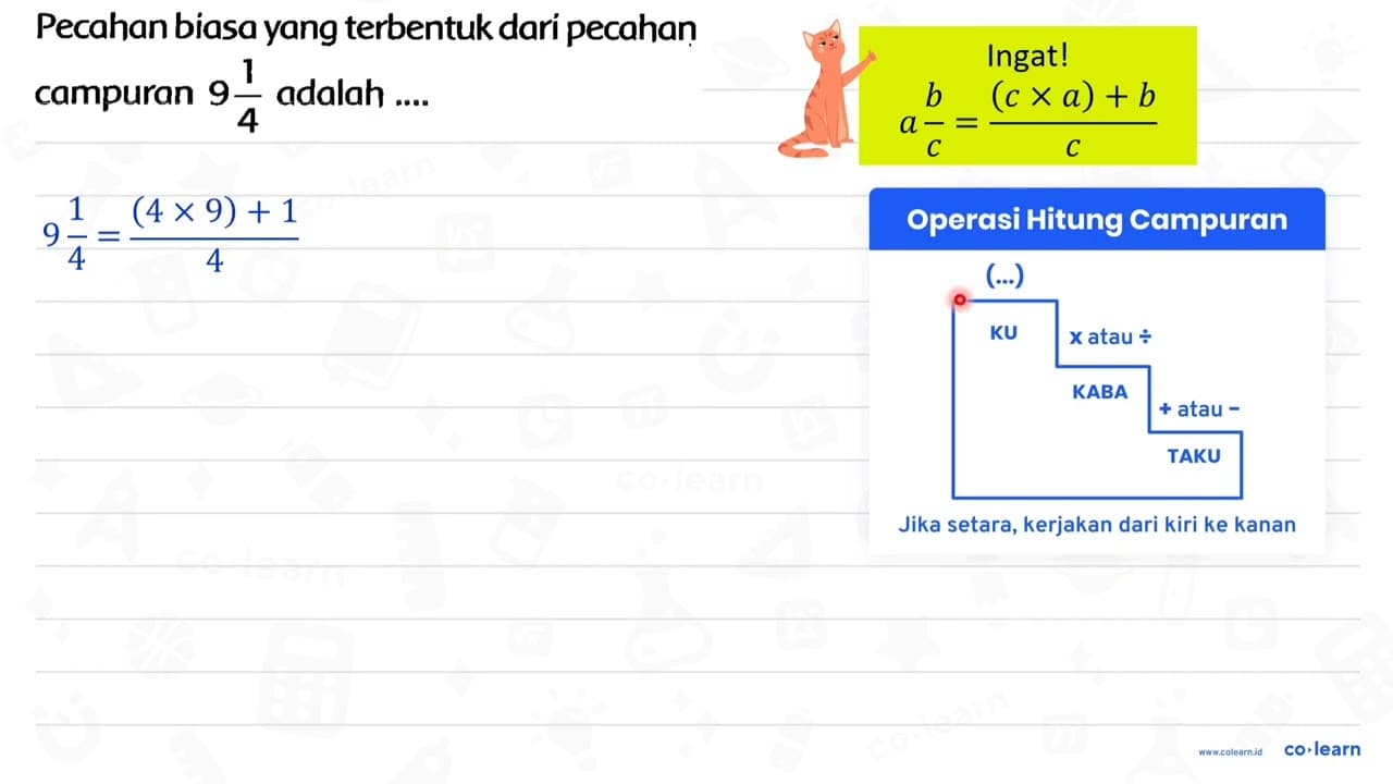 Pecahan biasa yang terbentuk dari pecahan campuran 9