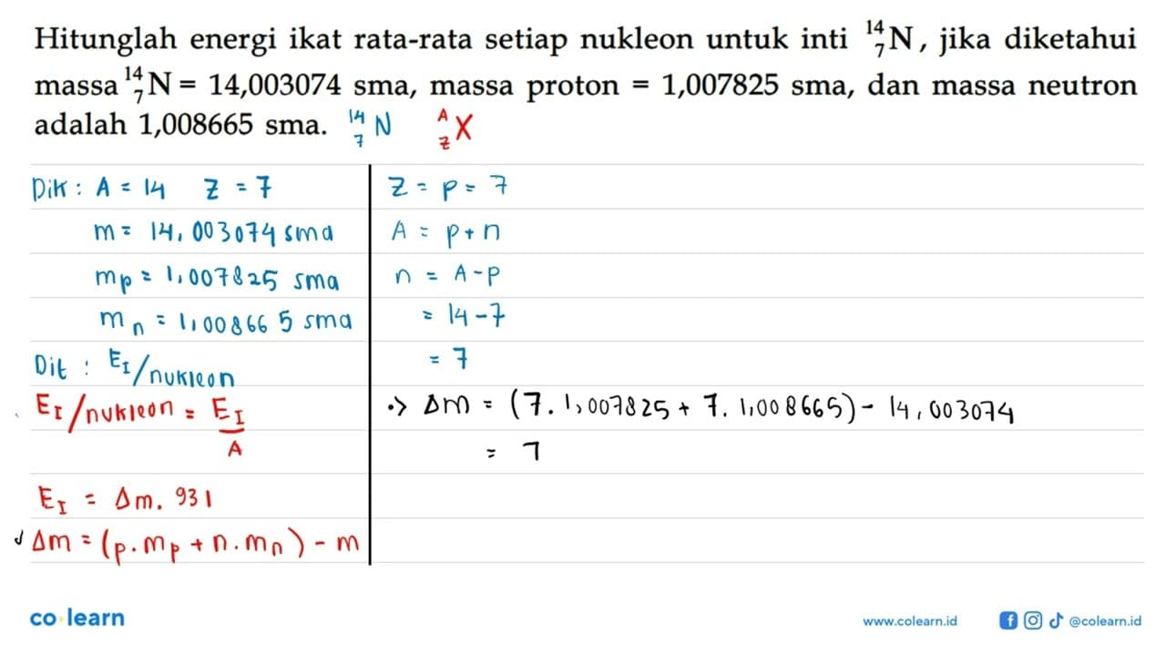 Hitunglah energi ikat rata-rata setiap nukleon untuk inti