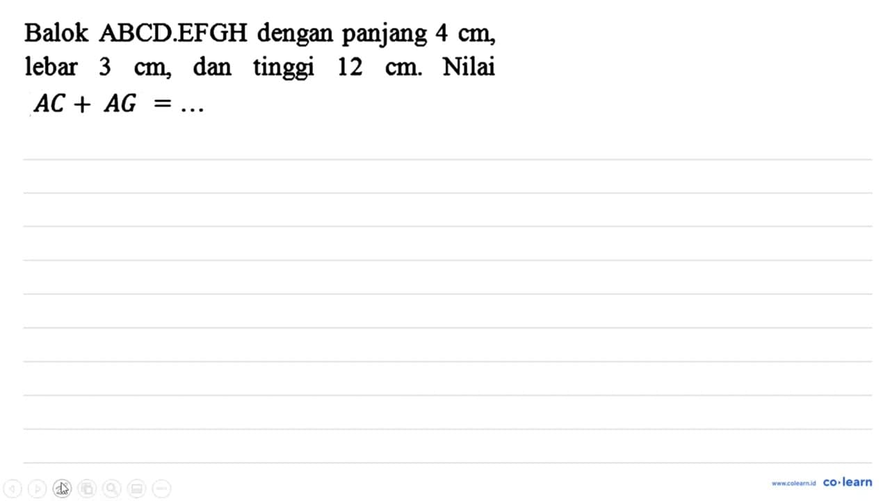 Balok A B C D . E F G H dengan panjang 4 cm , lebar 3 cm ,