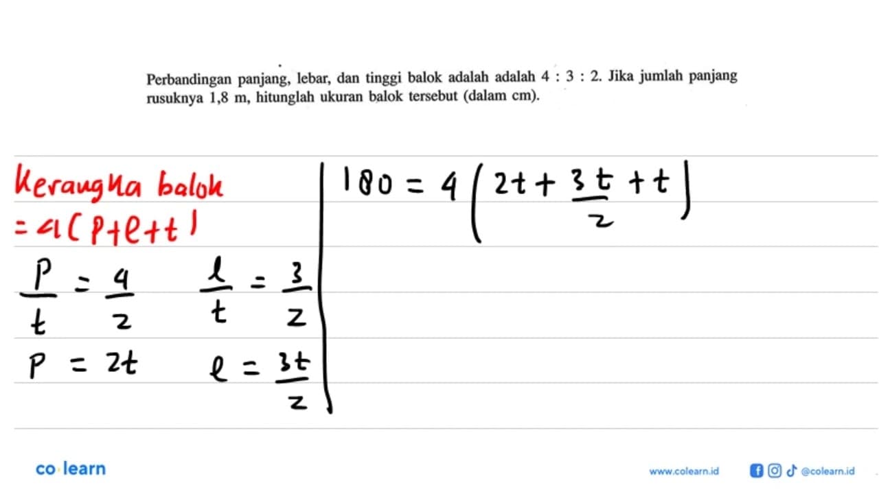 Perbandingan panjang, lebar, dan tinggi balok adalah adalah