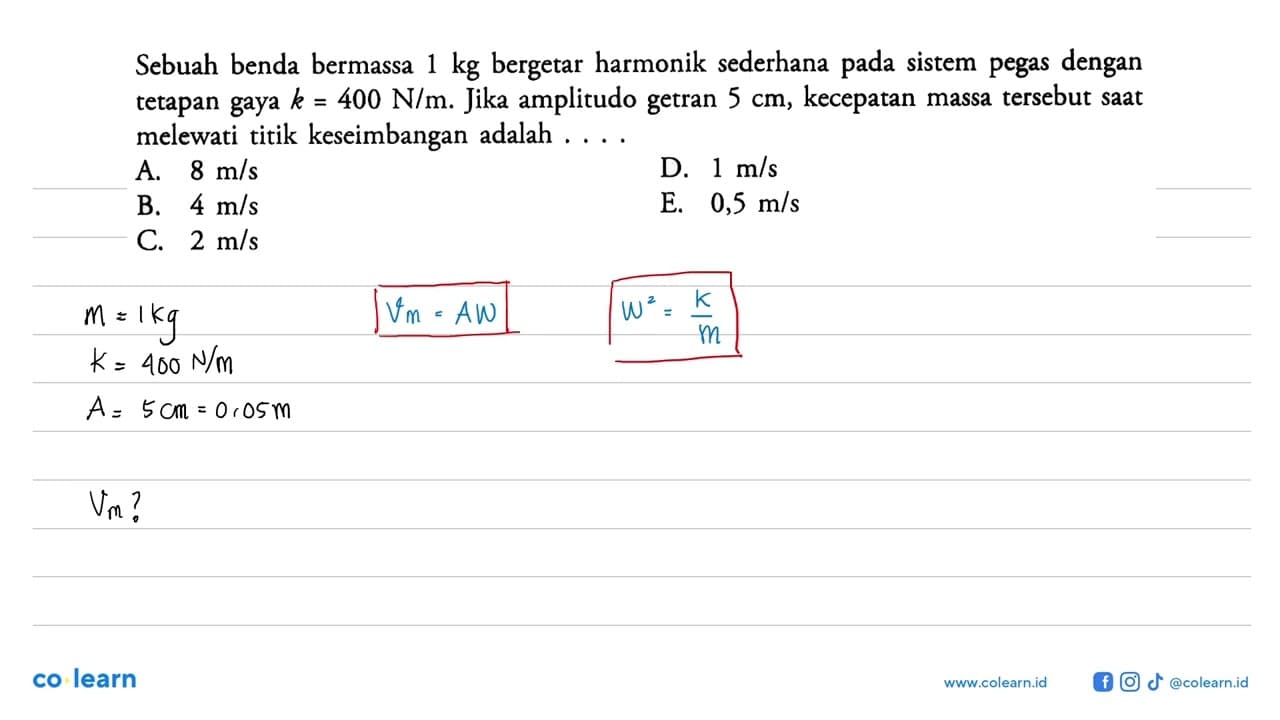 Sebuah benda bermassa 1 kg bergetar harmonik sederhana pada