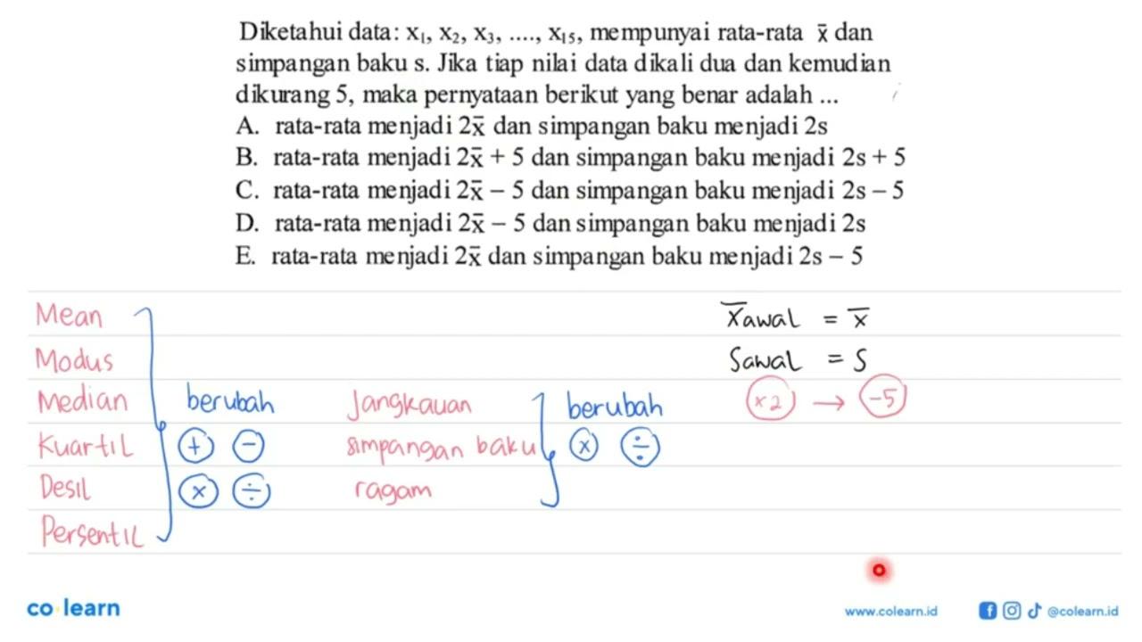 Diketahui data: x1, x2, x3, ... ., x15, mempunyai rata-rata