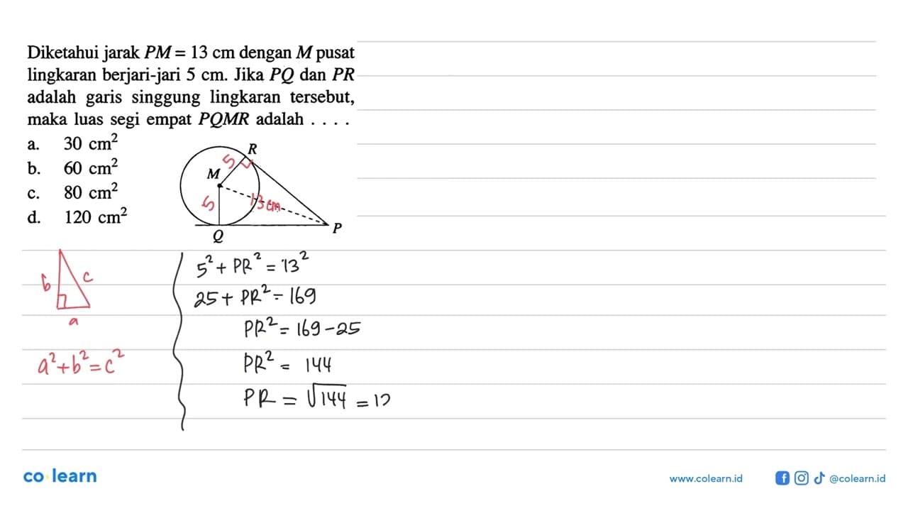 Diketahui jarak PM=13 cm dengan M pusat lingkaran