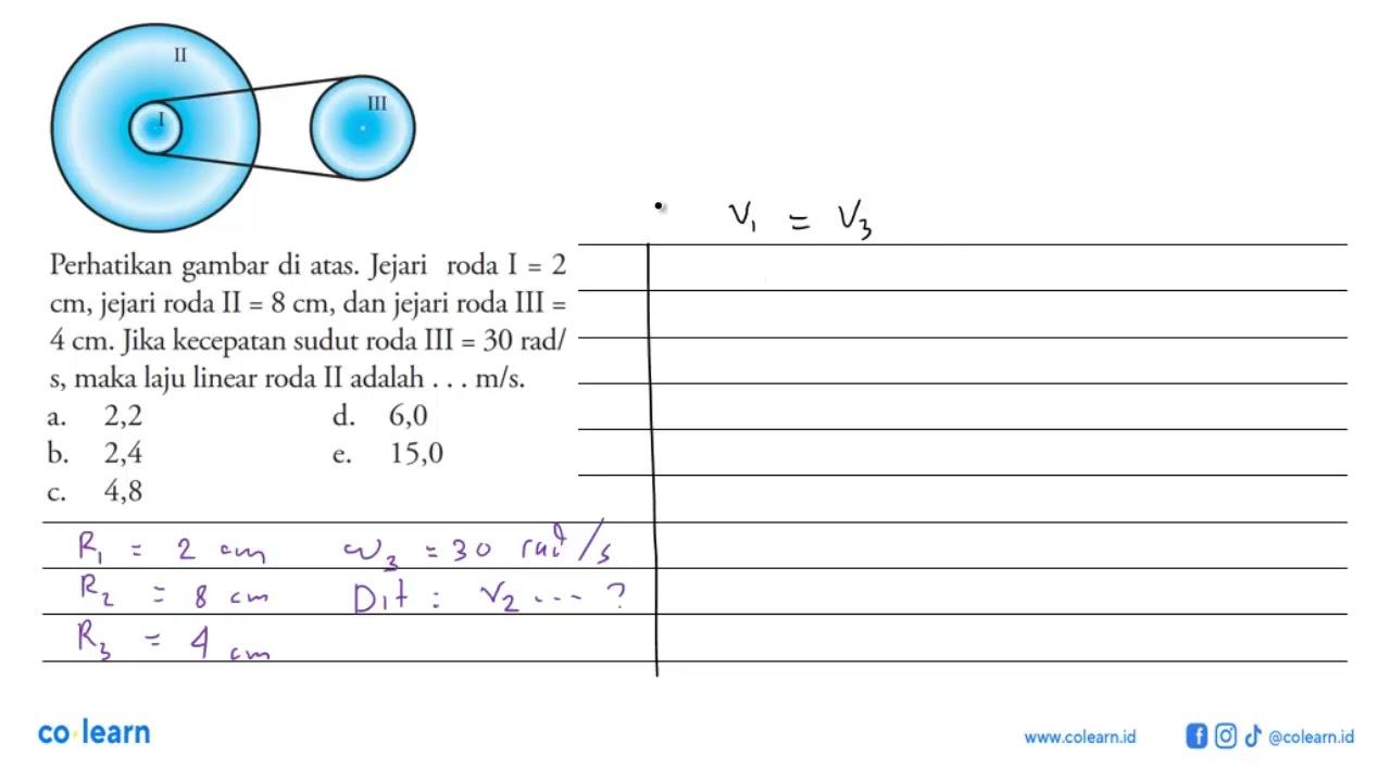 Perhatikan gambar di atas. Jejari roda I=2 cm, jejari roda