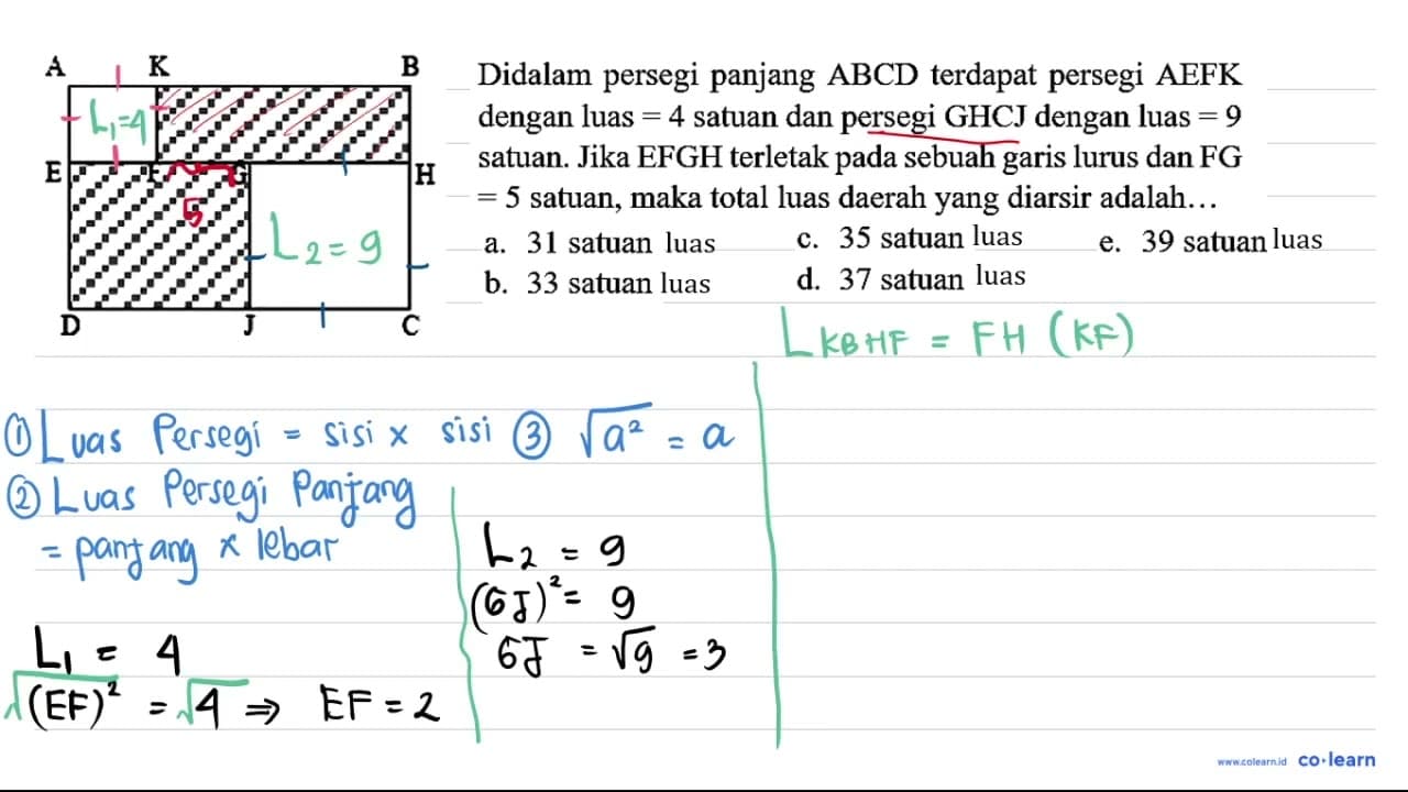 A {K) {B) Didalam persegi panjang ABCD terdapat persegi