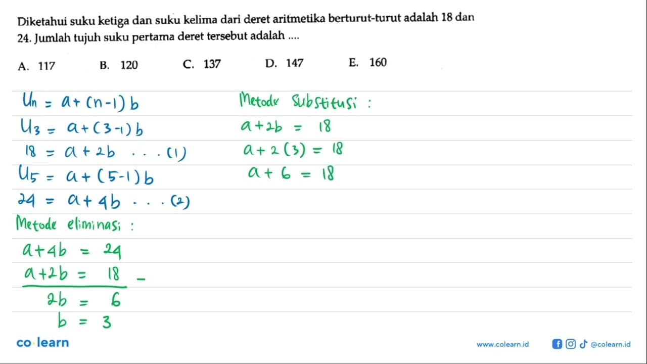 Diketahui suku ketiga dan suku kelima dari deret aritmetika