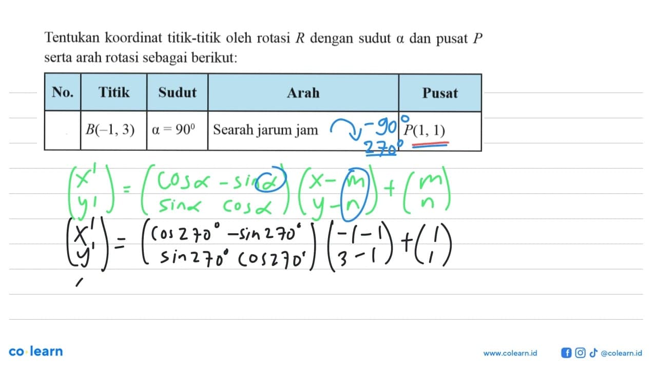 Tentukan koordinat titik-titik oleh rotasi R dengan sudut a