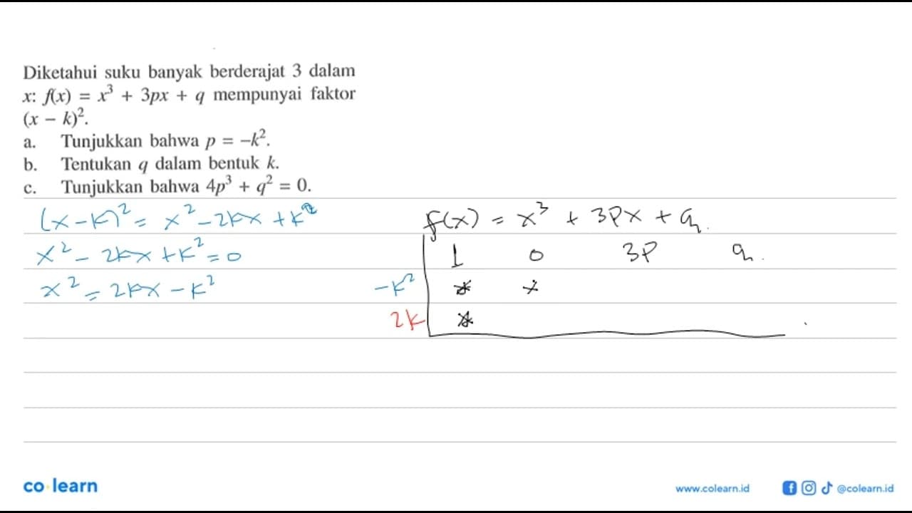 Diketahui suku banyak berderajat 3 dalan x: f(x)=x^3+3px+q