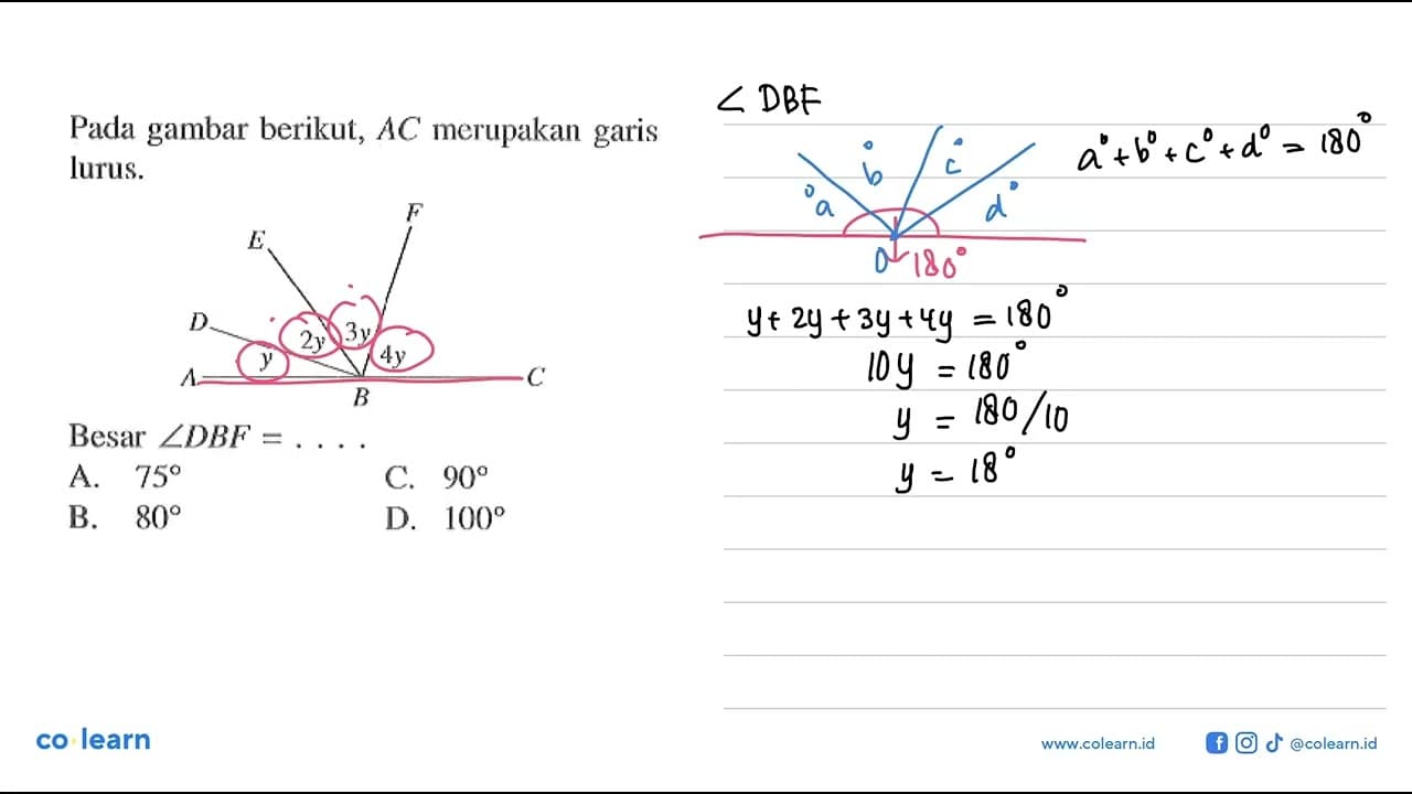 Pada gambar berikut, AC merupakan garis lurus.y 2y 3y