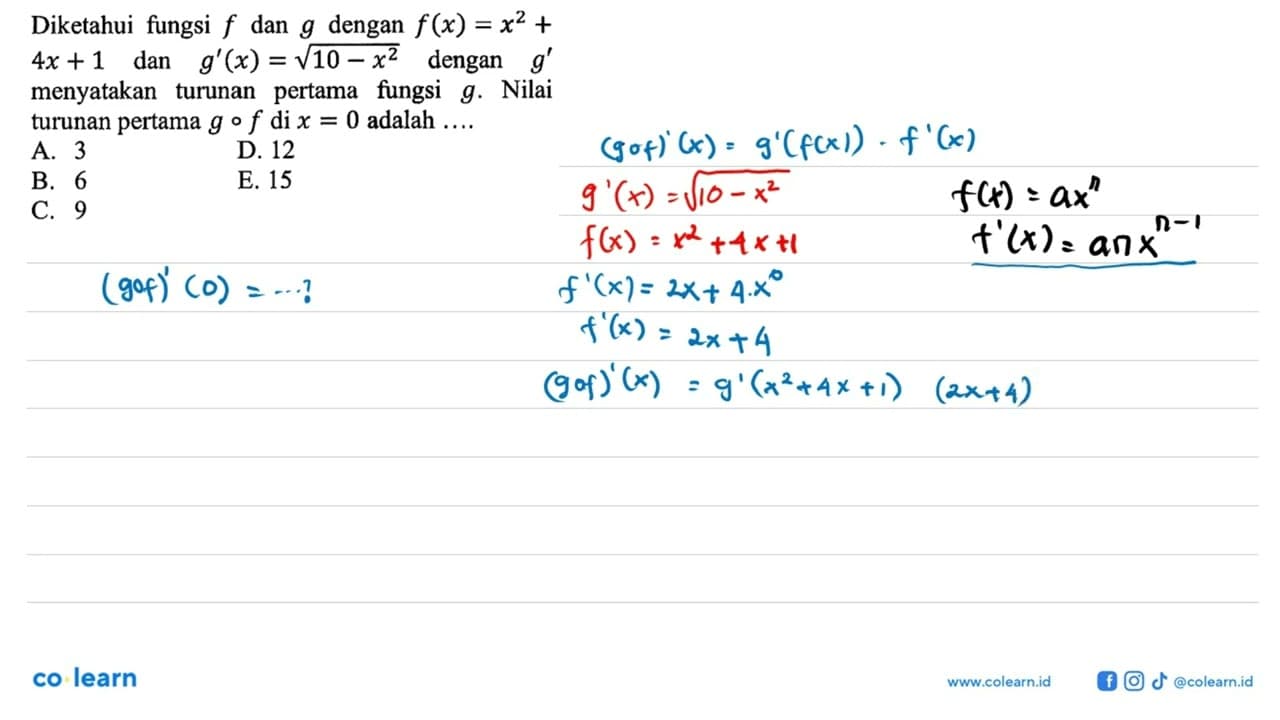 Diketahui fungsi f dan g dengan f(x)=x^2+ 4x+1 dan