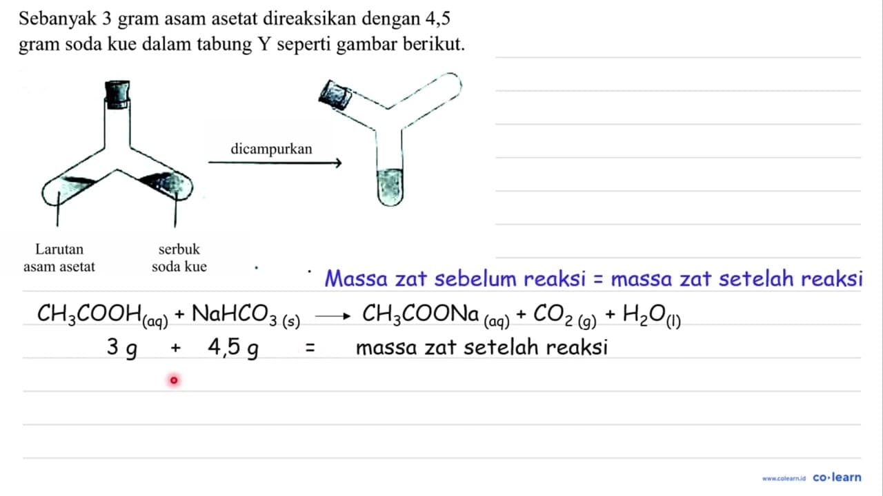 Sebanyak 3 gram asam asetat direaksikan dengan 4,5 gram