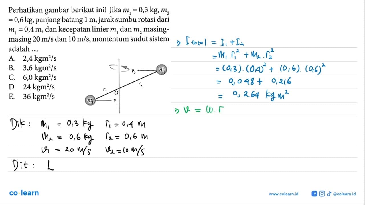 Perhatikan gambar berikut ini! Jika m1 = 0,3 kg, m2 = 0,6