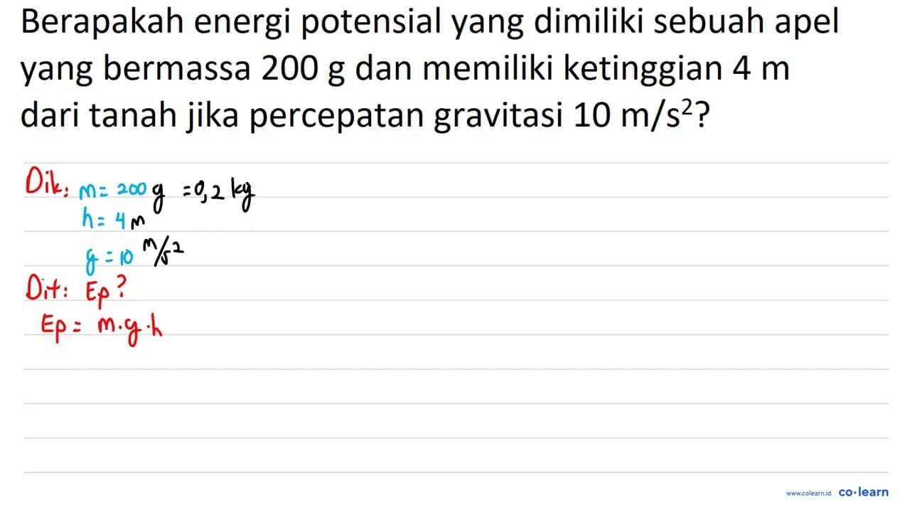 Berapakah energi potensial yang dimiliki sebuah apel yang