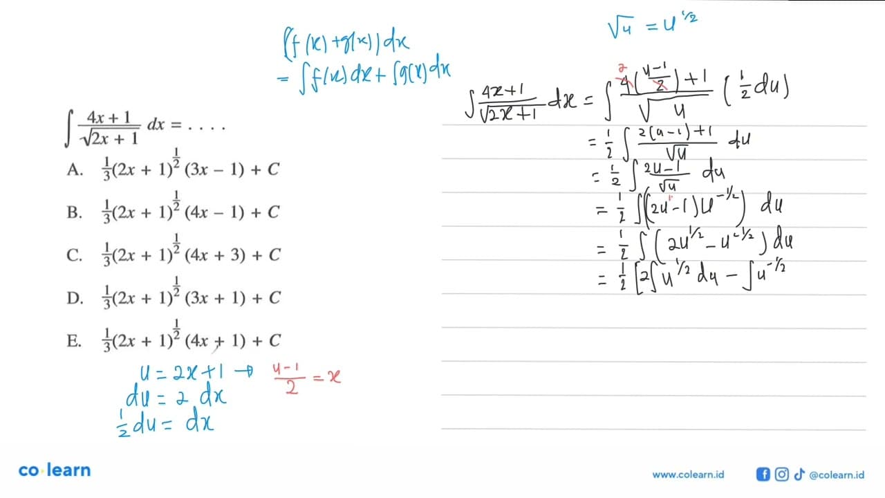 integral (4x+1)/(akar(2x+1)) dx=....