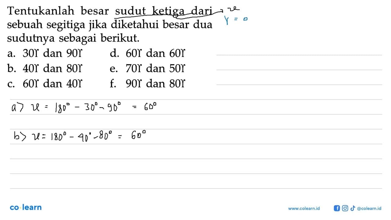 Tentukanlah besar sudut ketiga dari sebuah segitiga jika