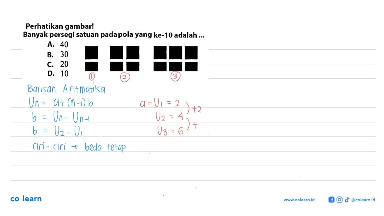 Perhatikan gambar! Banyak persegi satuan pada pola yang