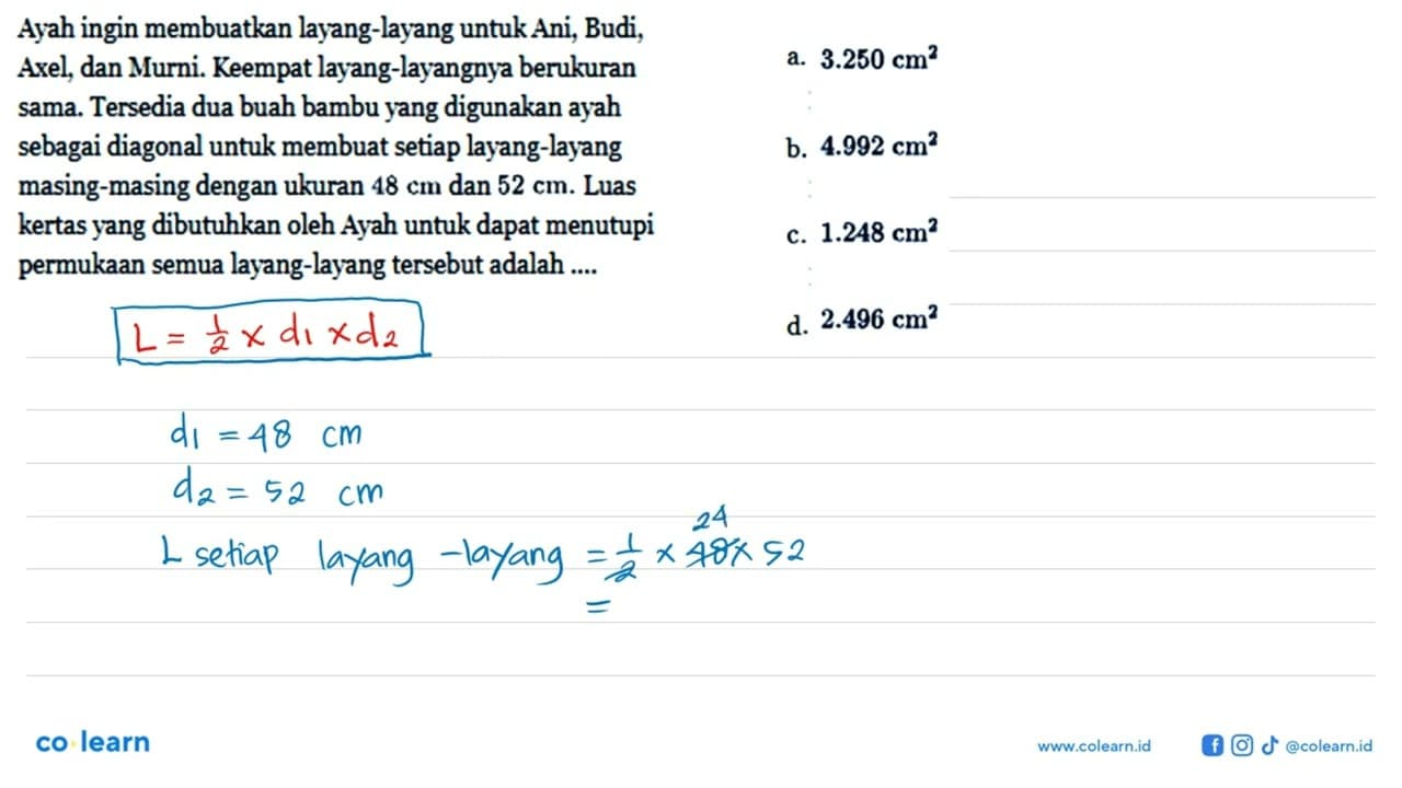 d. 2.496 cm^2 a. 3.250 cm^2 c. 1.248 cm^2 b. 4.992 cm^2