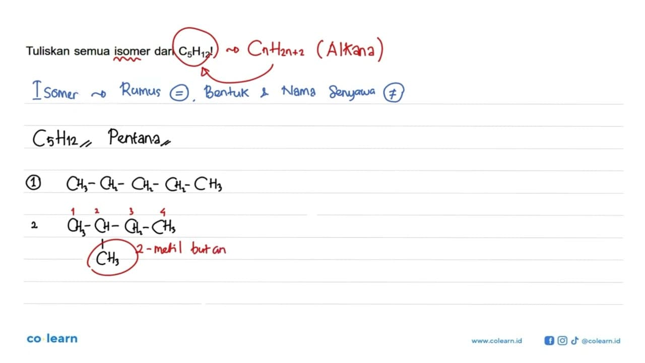 Tentukan semua isomer dari C5H12!