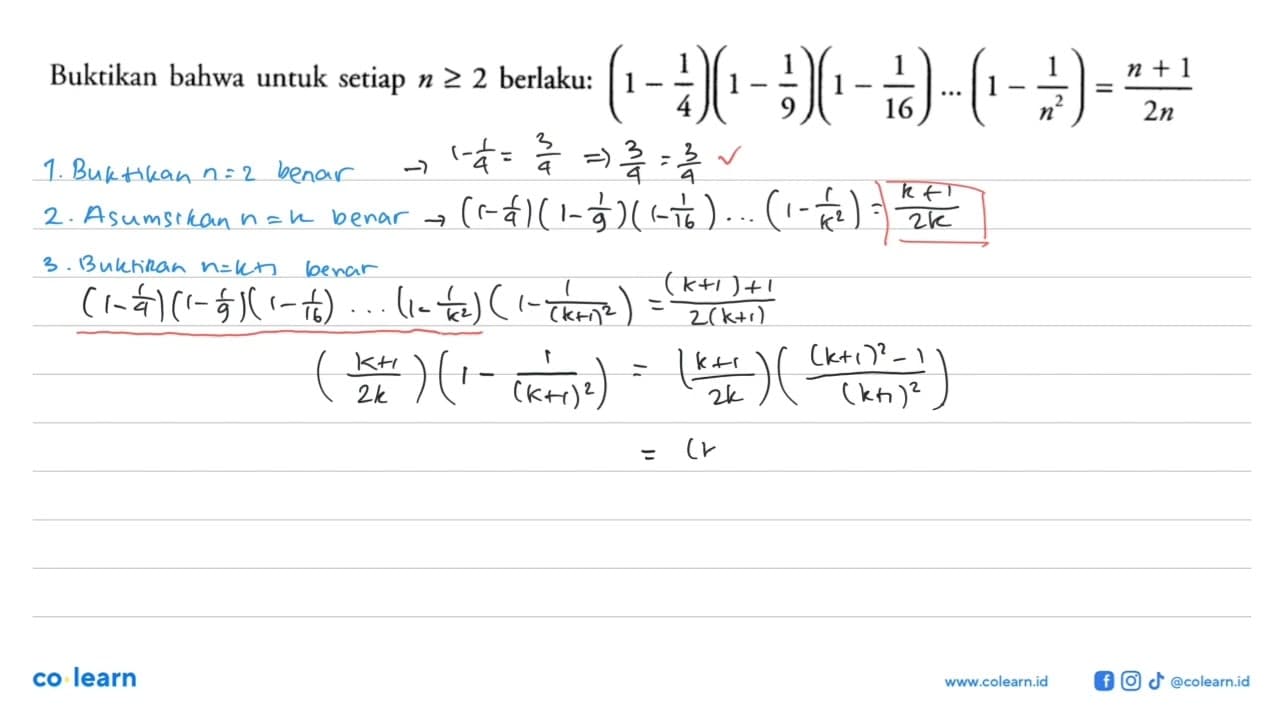 Buktikan bahwa untuk setiap n>=2 berlaku: