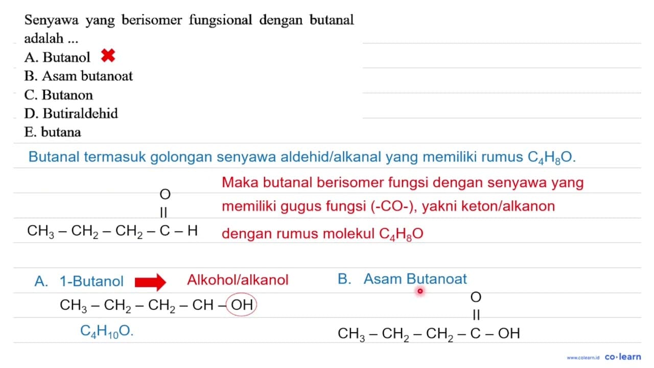 Senyawa yang berisomer fungsional dengan butanal adalah ...