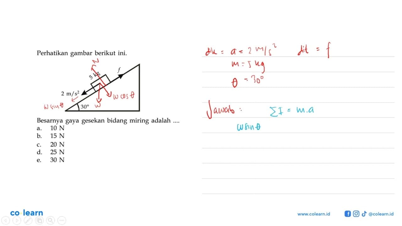 Perhatikan gambar berikut ini. 5 kg 2 m/s^2 30Besarnya gaya