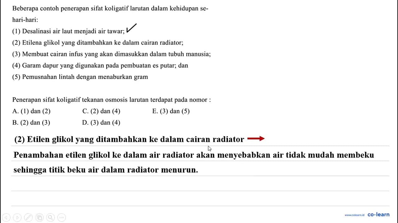 Beberapa contoh penerapan sifat koligatif larutan dalam