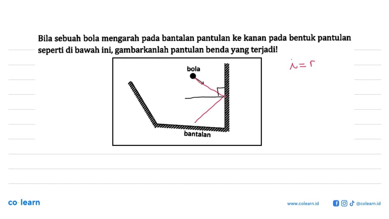 Bila sebuah bola mengarah pada bantalan pantulan ke kanan